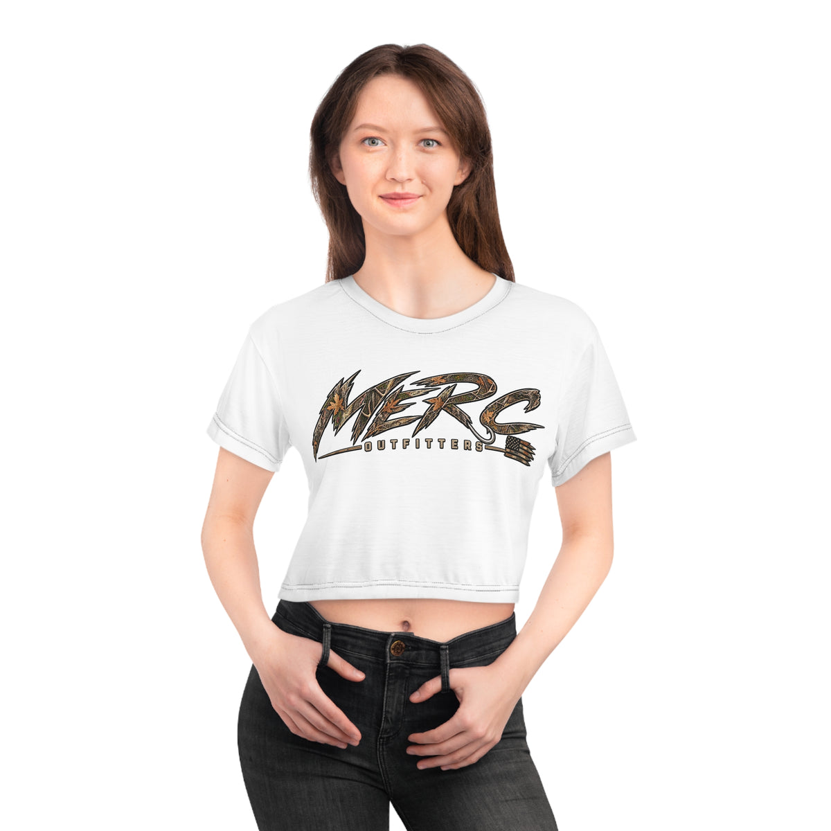 Merc Outfitters logo crop tee | camo distressed graphic top
