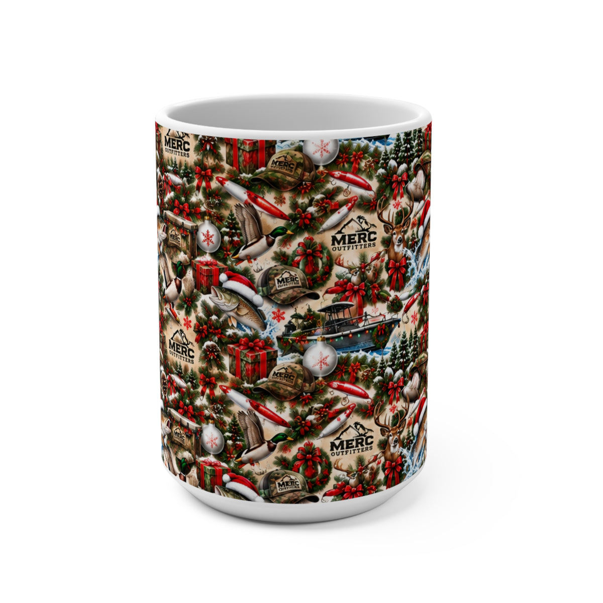 Christmas Birds 15oz Ceramic Mug — Vintage Holiday Robin & Cardinal Pattern