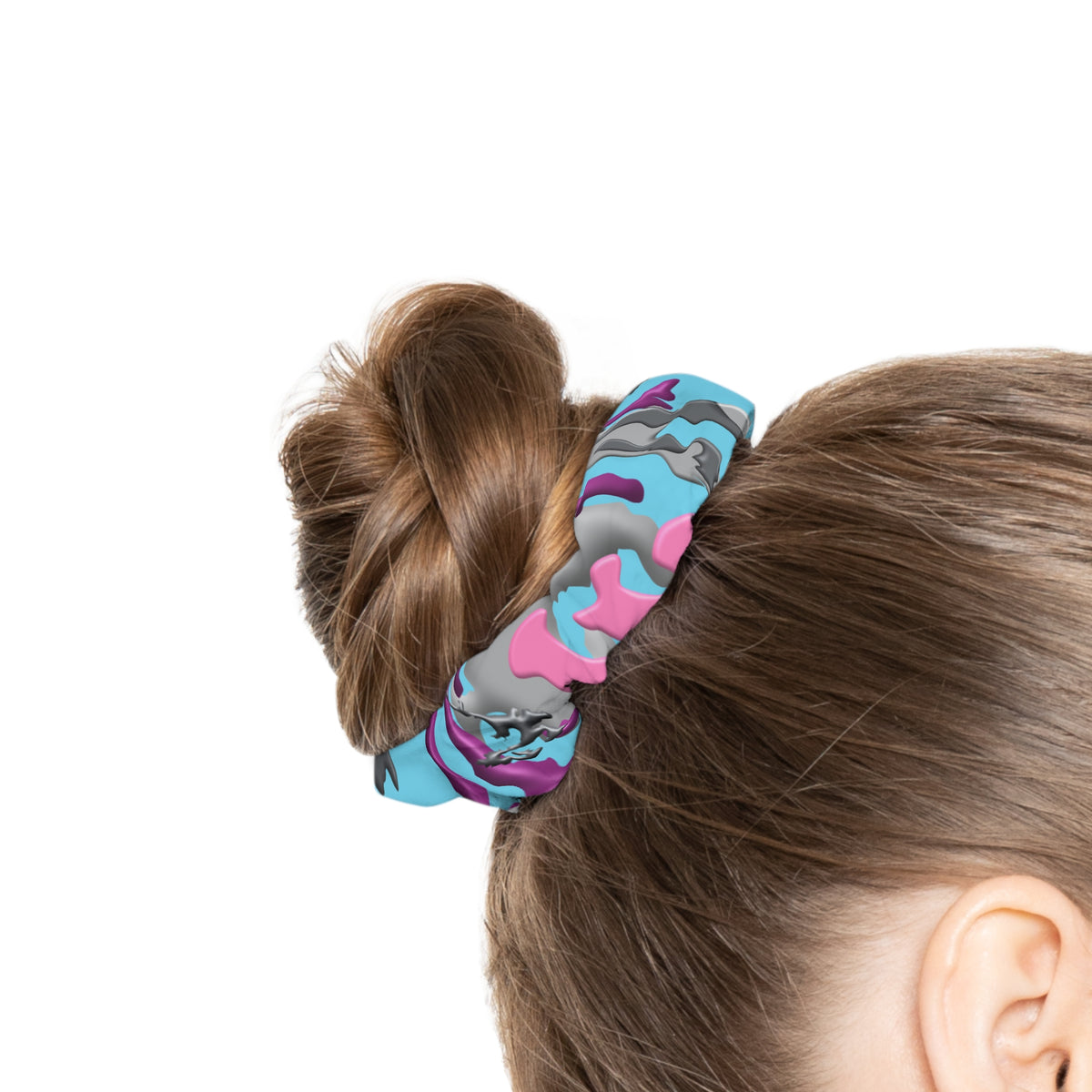 Blue Pink Gray Camo Scrunchie