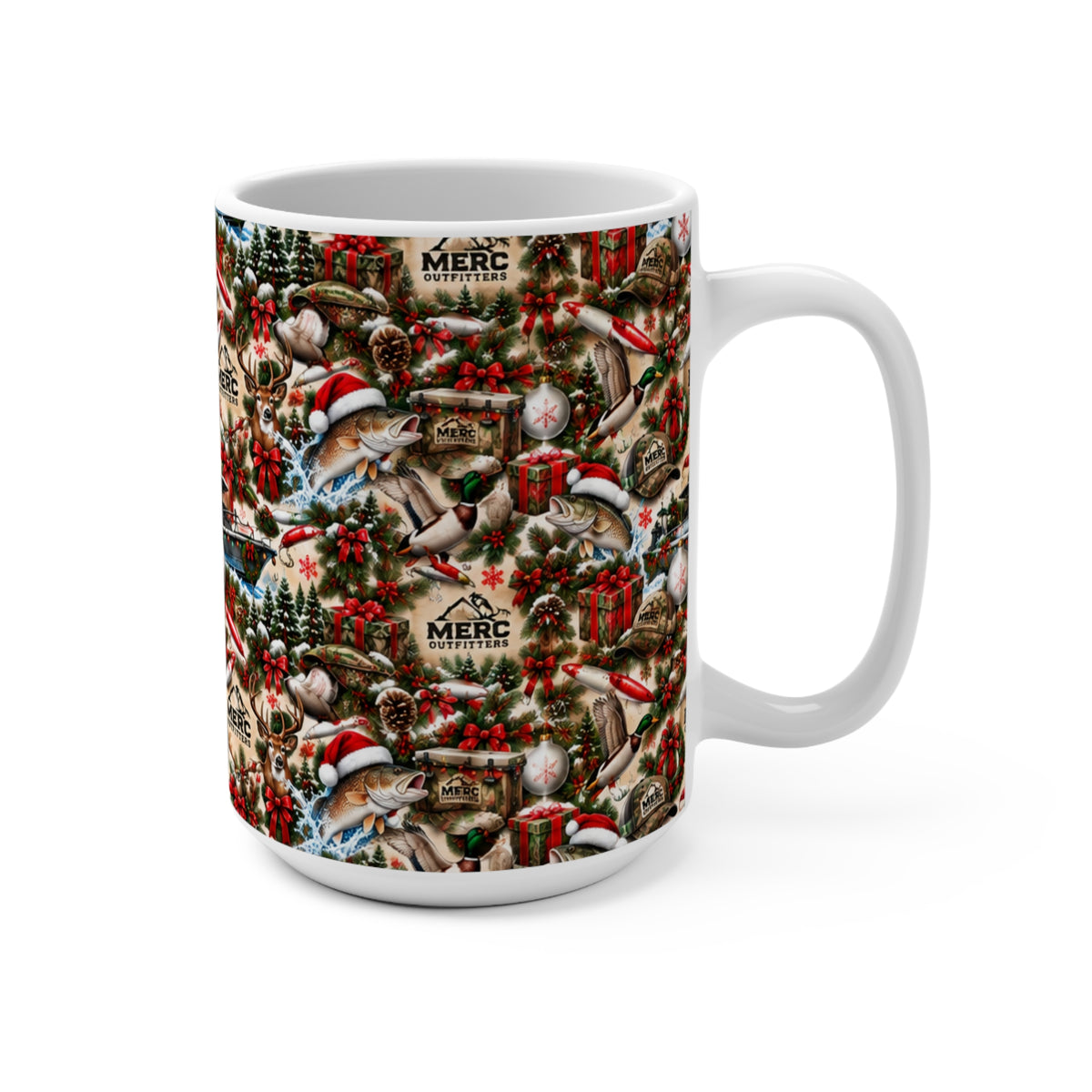 Christmas Birds 15oz Ceramic Mug — Vintage Holiday Robin & Cardinal Pattern
