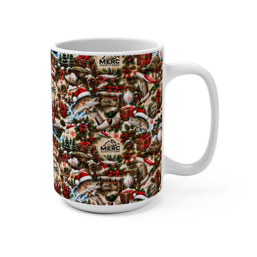 Christmas Birds 15oz Ceramic Mug — Vintage Holiday Robin & Cardinal Pattern