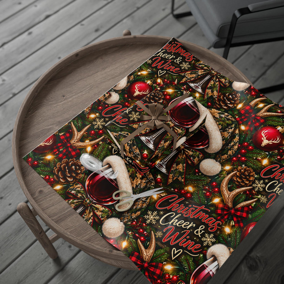 Christmas WINE and CAMO Wrapping Paper Roll