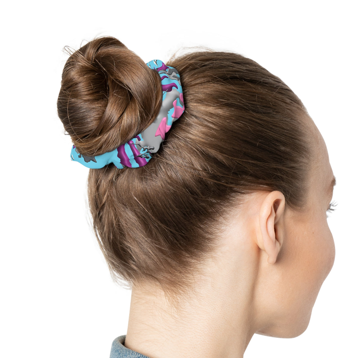 Blue Pink Gray Camo Scrunchie