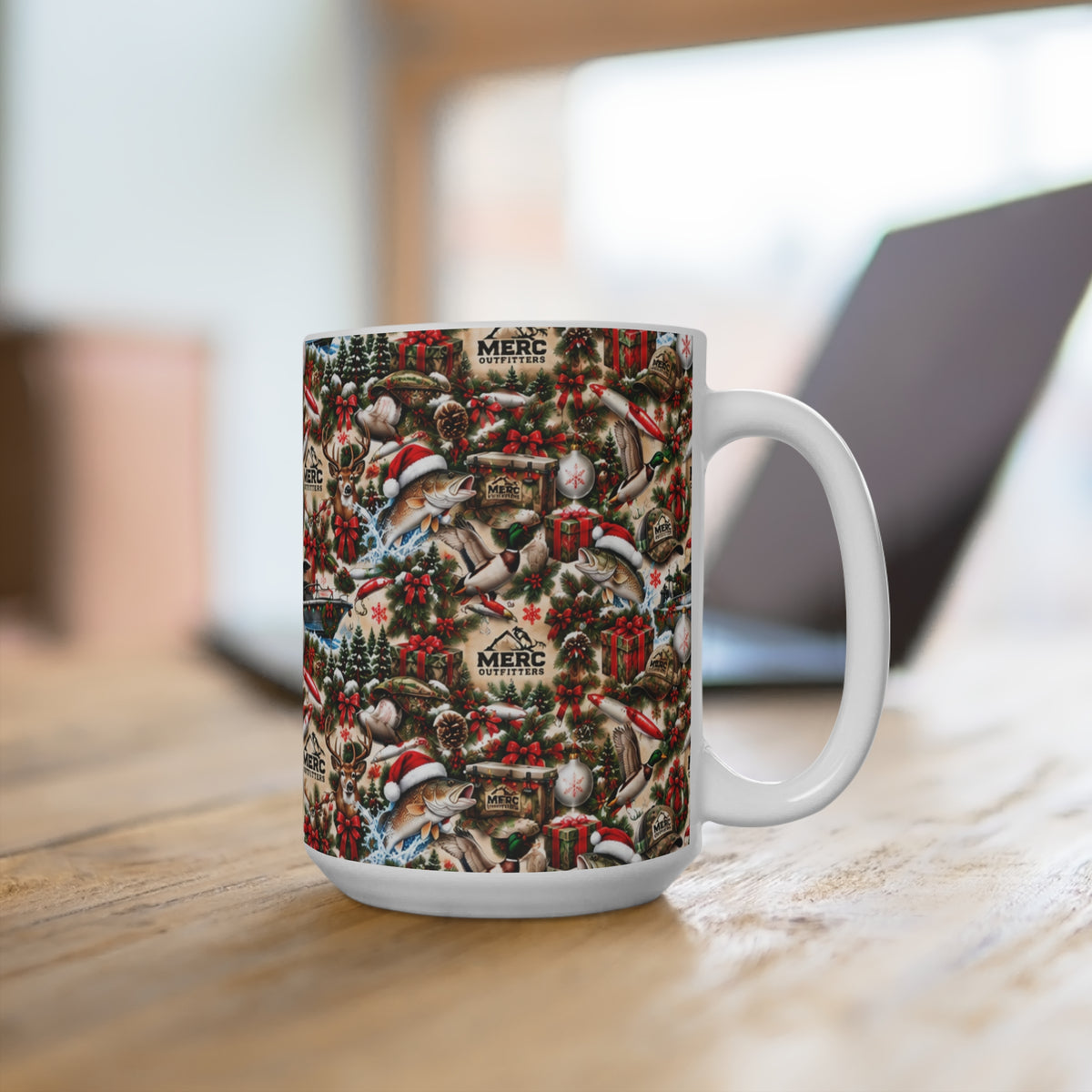 Christmas Birds 15oz Ceramic Mug — Vintage Holiday Robin & Cardinal Pattern