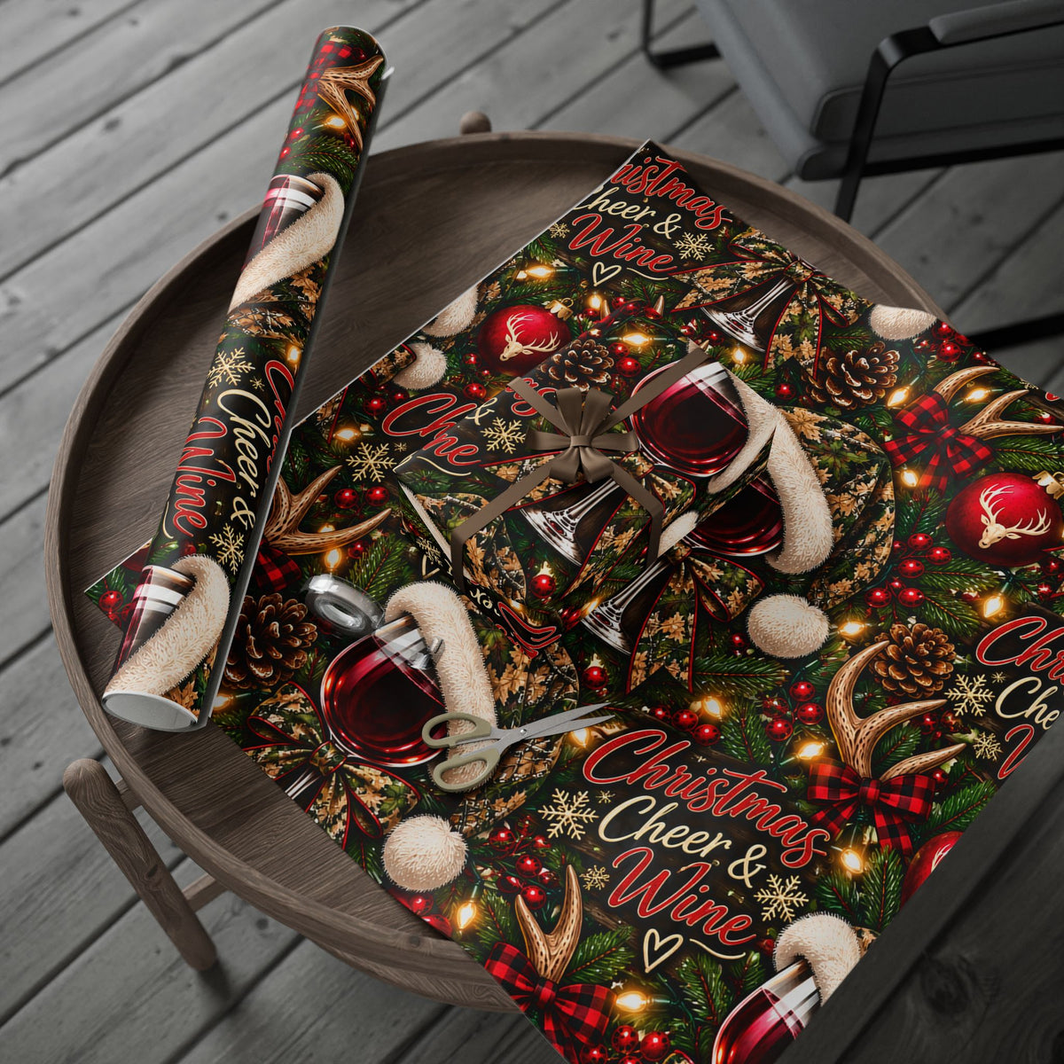 Christmas WINE and CAMO Wrapping Paper Roll
