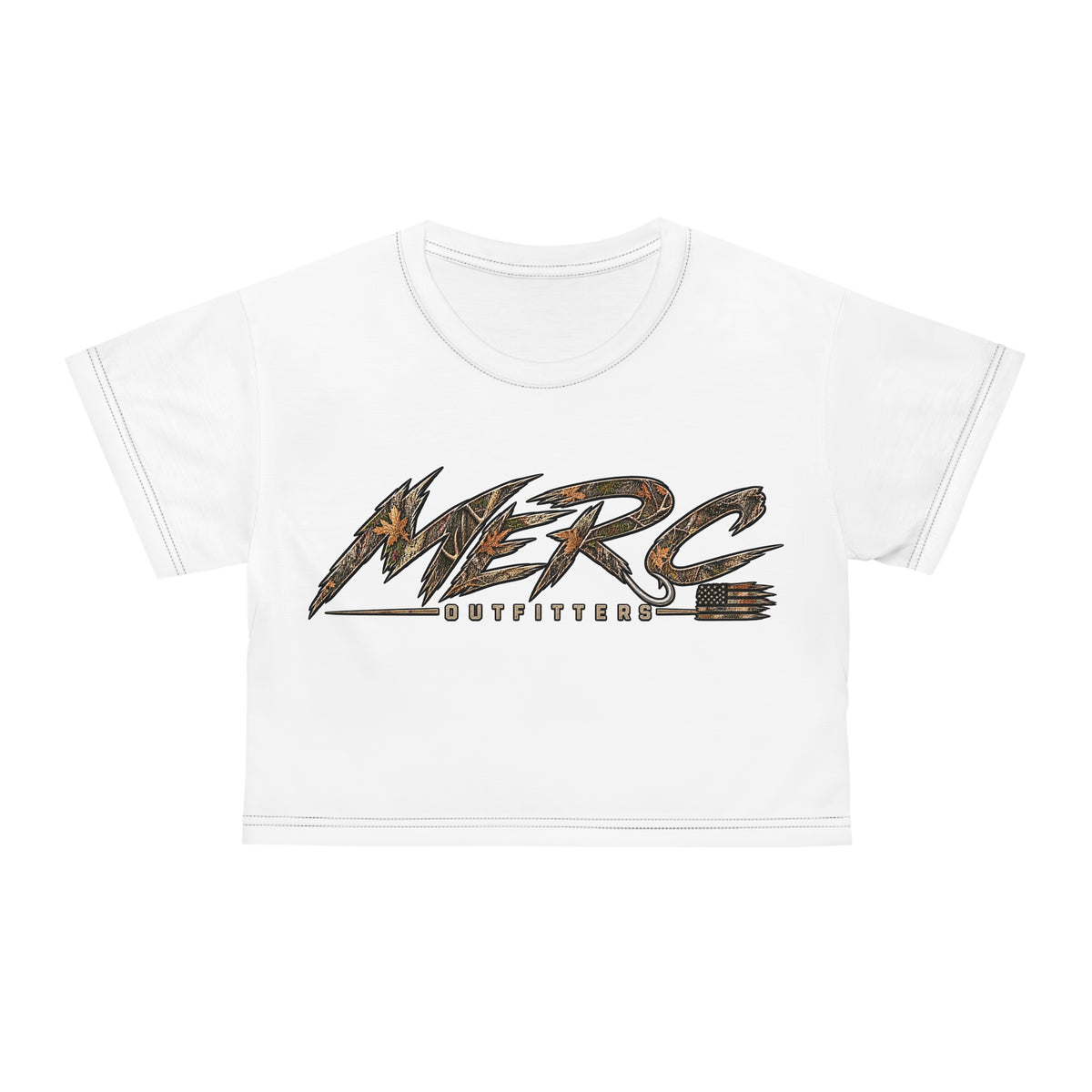 Merc Outfitters logo crop tee | camo distressed graphic top